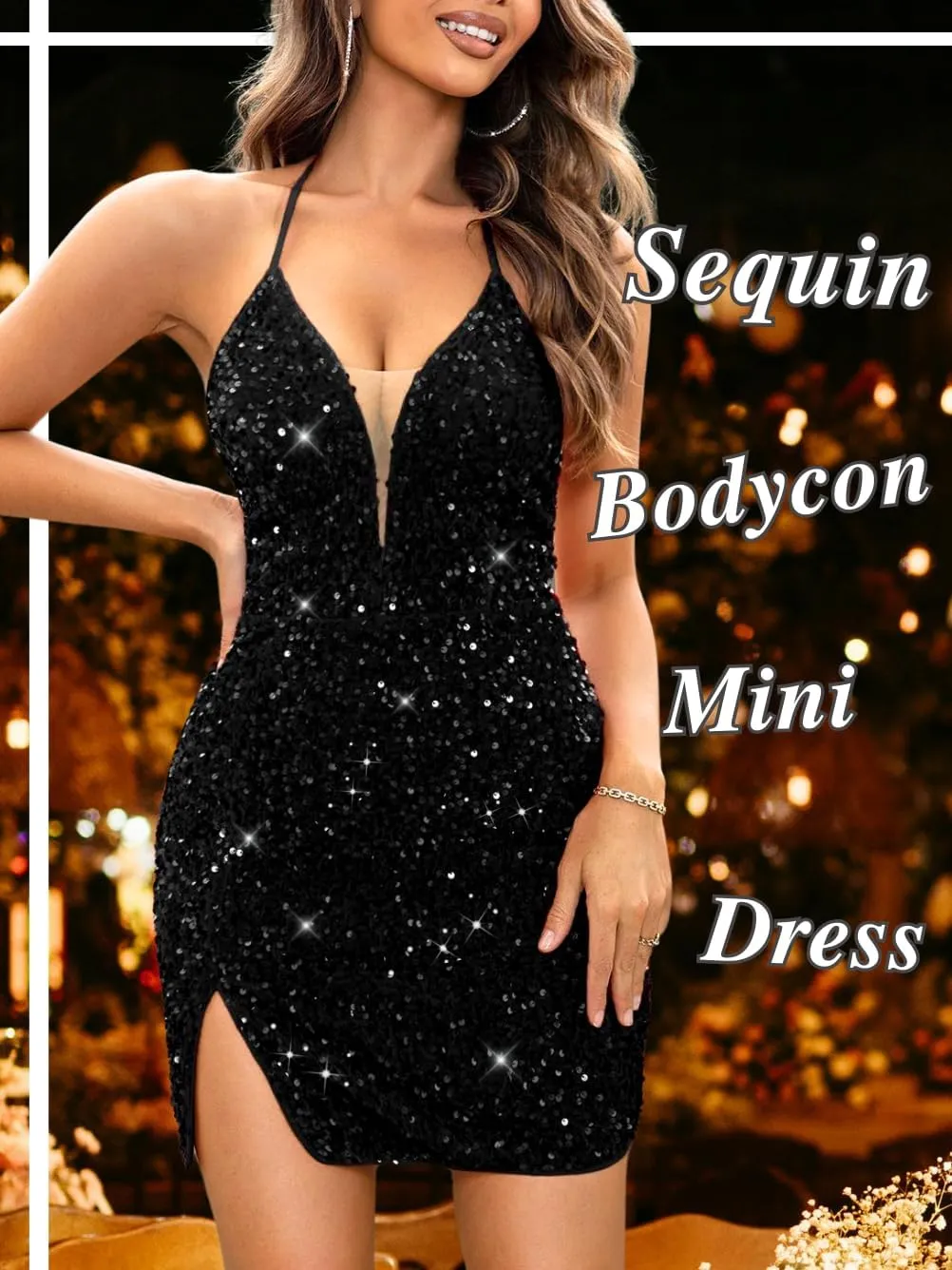 Sexy Sequin Dress for Women,Sparkly Glitter Velvet Mini Prom Dresses,Plunge Backless Club Outfit Cocktail Party