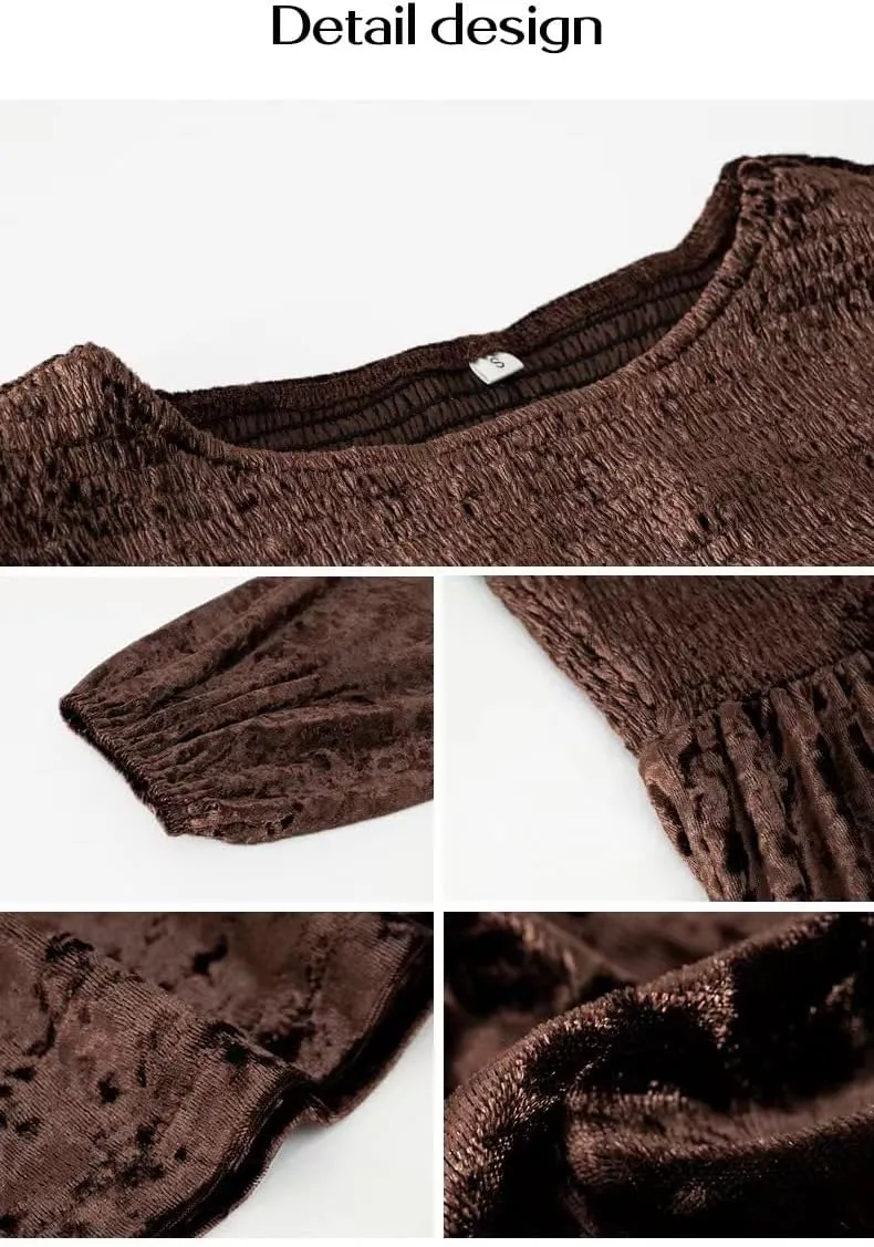 Sumleno Women's Velvet Cocktail Dress Fall Winter Long Sleeve High Waist A-Line Flowy Homecoming Mini Short Party Dress