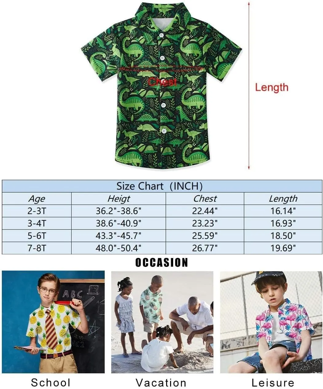 uideazone 2-10 Years Boys Button Down Shirts 3D Graphic Hawaiian Aloha Short Sleeve Dress Shirt Tops