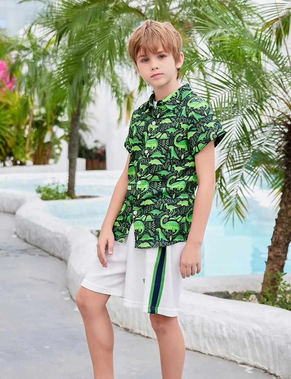 uideazone 2-10 Years Boys Button Down Shirts 3D Graphic Hawaiian Aloha Short Sleeve Dress Shirt Tops