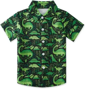 uideazone 2-10 Years Boys Button Down Shirts 3D Graphic Hawaiian Aloha Short Sleeve Dress Shirt Tops