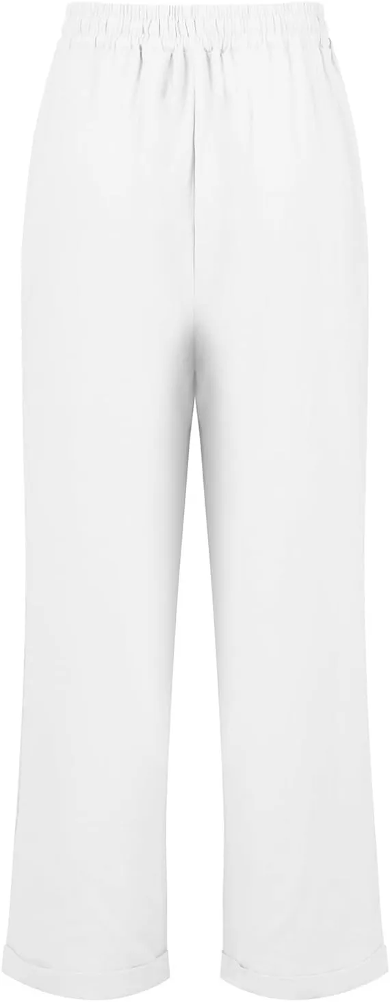 Womens Summer/Fall Casual Pants Straight Leg Drawstring Elastic High Waist Loose Comfy Palazzo Trousers with Pockets