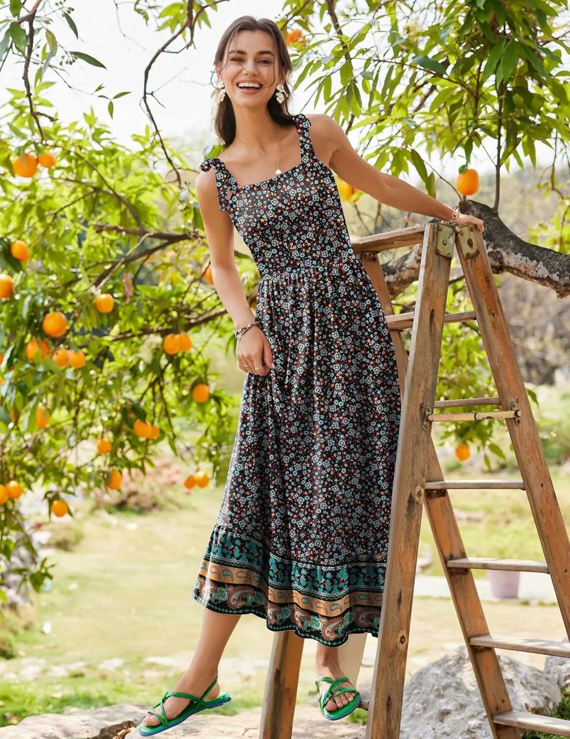 Zeagoo Women Summer Maxi Dress with Pockets 2025 Spaghetti Strap Sundress Casual Flowy Boho Dress Floral Tiered Beach Dress