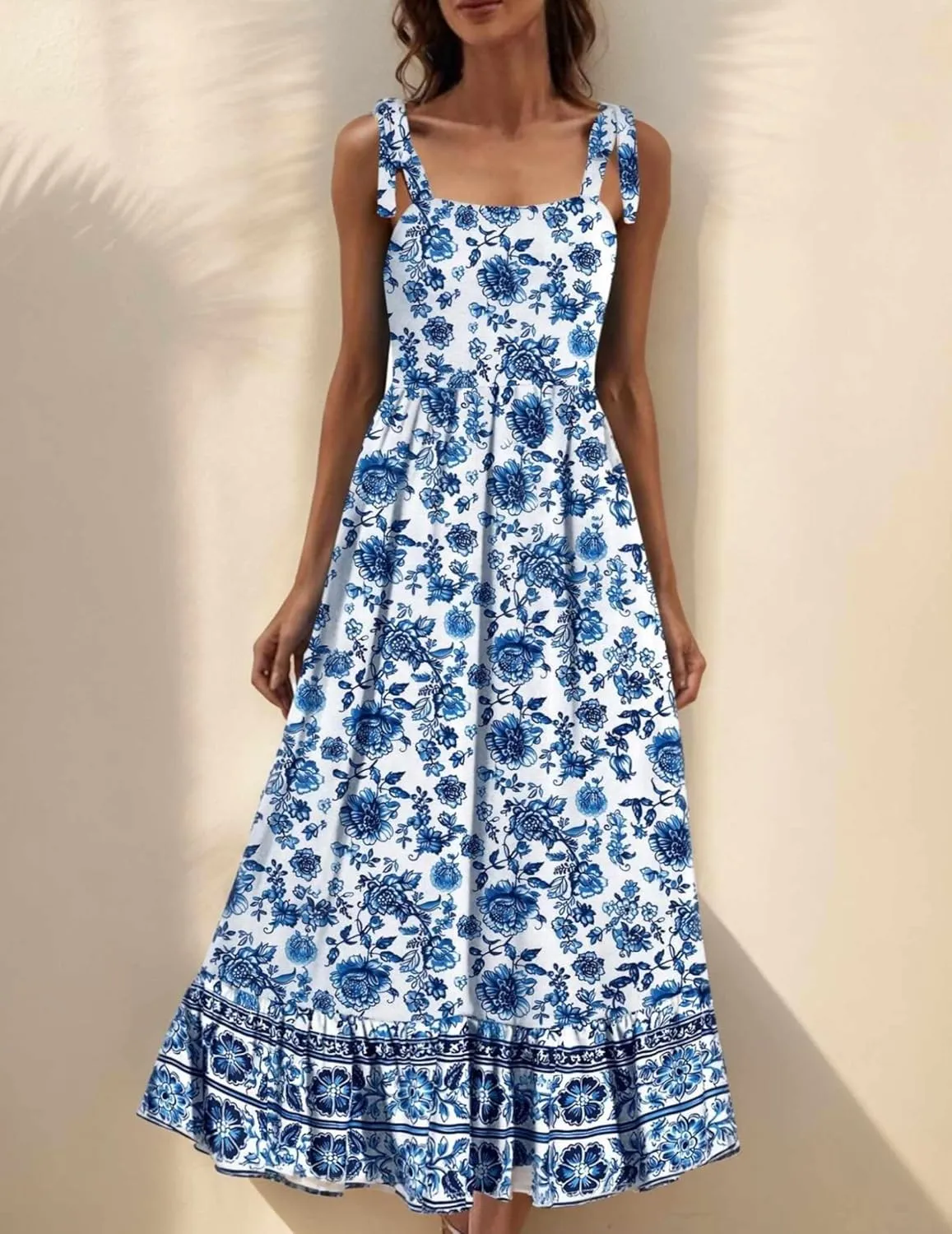Zeagoo Women Summer Maxi Dress with Pockets 2025 Spaghetti Strap Sundress Casual Flowy Boho Dress Floral Tiered Beach Dress
