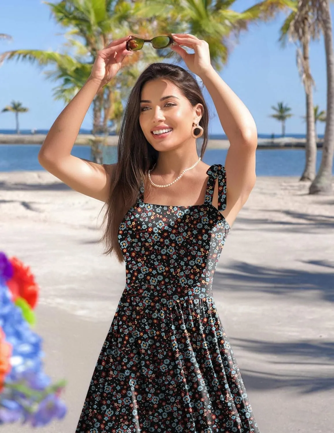 Zeagoo Women Summer Maxi Dress with Pockets 2025 Spaghetti Strap Sundress Casual Flowy Boho Dress Floral Tiered Beach Dress
