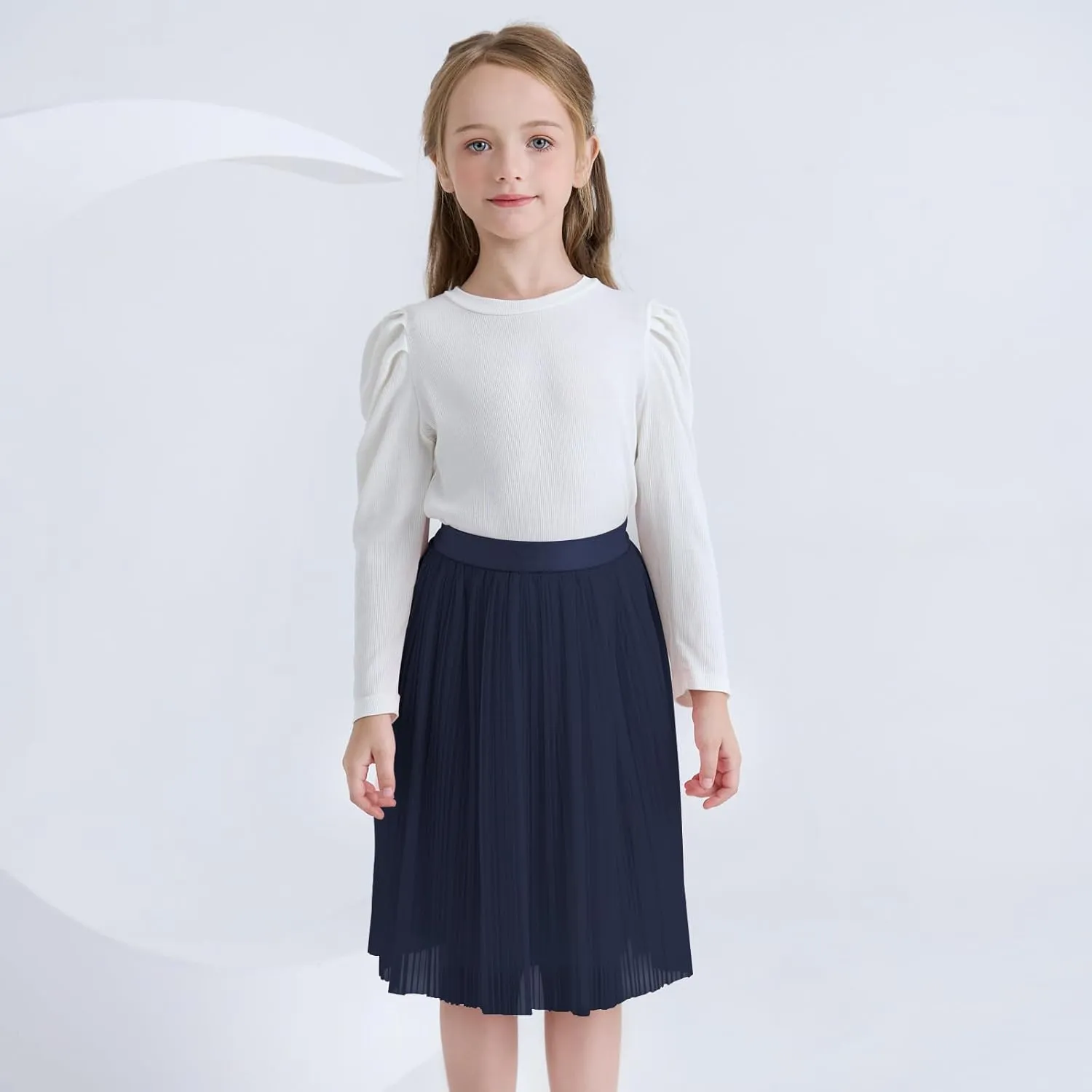 ZUNW Girls Mesh Pleated Skirt Elastic High Waist A-Line Swing Tulle Midi Skirt for Girl 6-14 Years